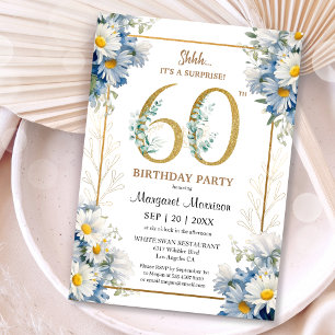 60th Birthday Party Gold Elegant Daisy Floral Invitation