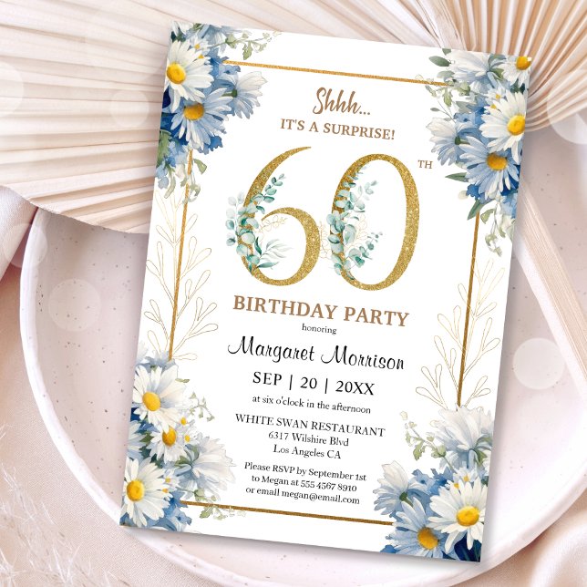 60th Birthday Party Gold Elegant Daisy Floral Invitation (Creator Uploaded)