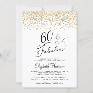60th Birthday Party Gold Glitter Invitation