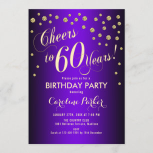 60th Birthday Party - Gold Purple Invitation