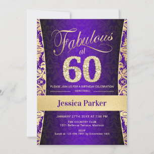 60th Birthday Party - Gold Purple Invitation
