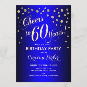 60th Birthday Party - Gold Royal Blue Invitation