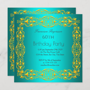 60th Birthday Party Gold Teal Invitation