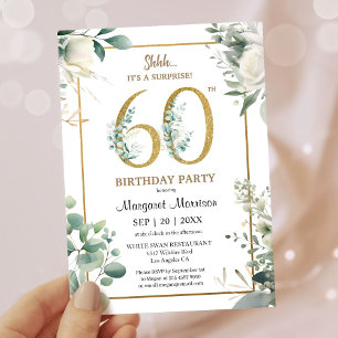 60th Birthday Party Gold Watercolor Greenery Invitation