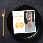 60th birthday party gold white cheers photo napkin<br><div class="desc">A napkin for a 60th birthday party. Template for your photo.  White background and the text: Cheers to 60.  The text is written with a trendy faux gold balloon script.</div>