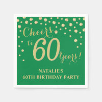 60th Birthday Party Green and Gold Diamond Napkins