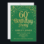 60th Birthday Party - Green & Gold Invitation<br><div class="desc">60th Birthday Party Invitation.
Elegant design in forest emerald green and faux glitter gold. Features stylish script font and confetti. Message me if you need custom age.</div>