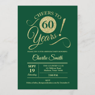 60th Birthday Party - Green Gold Invitation