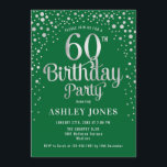 60th Birthday Party - Green & Silver Invitation<br><div class="desc">60th Birthday Party Invitation.
Elegant design in emerald forest green and faux glitter silver. Features stylish script font and confetti. Message me if you need custom age.</div>