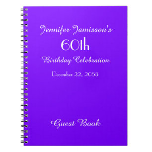 60th Birthday Party Guest Book Purple Solid