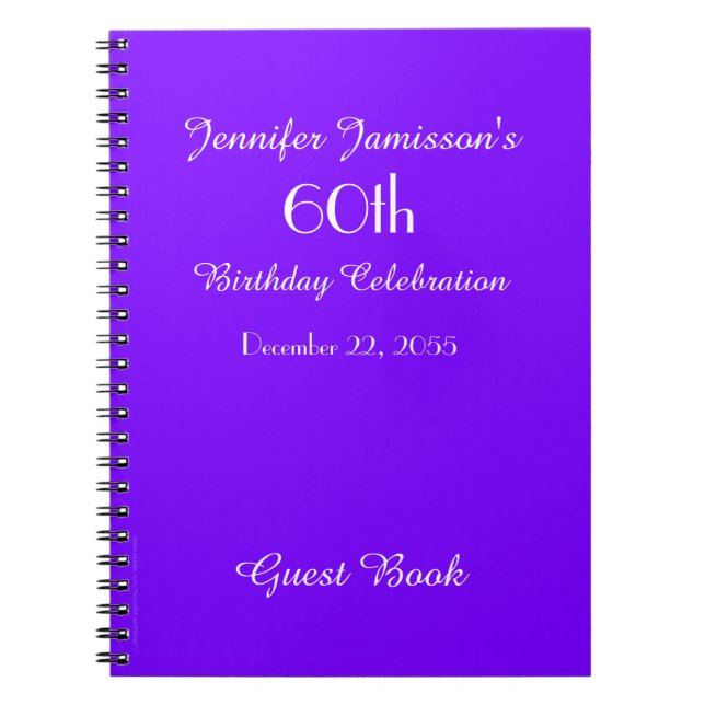 60th Birthday Party Guest Book Purple Solid (Front)