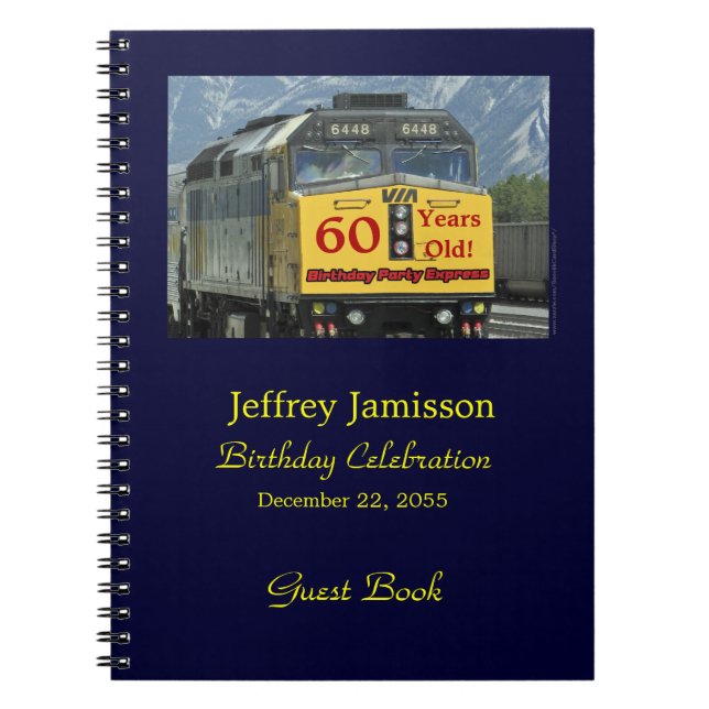 60th Birthday Party Guest Book Yellow Train Engine (Front)