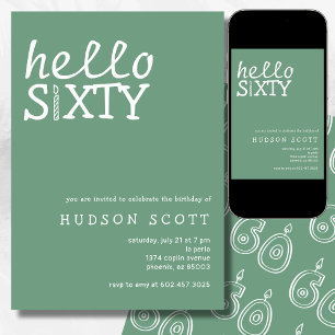 60th Birthday Party Hello Sixty Modern Sage Green Invitation