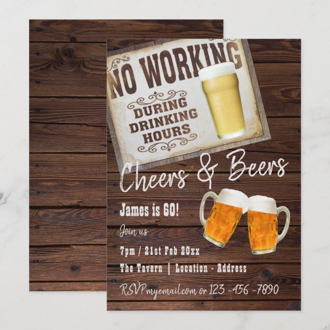 60th Birthday Party Invitation Cheers to BEERS (Front/Back)
