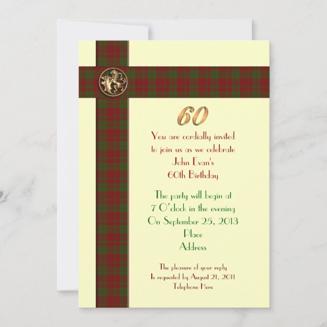 60th Birthday party invitation for man plaid borde (Front)