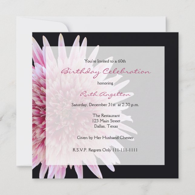 60th Birthday Party Invitation Gerbera Daisy (Front)