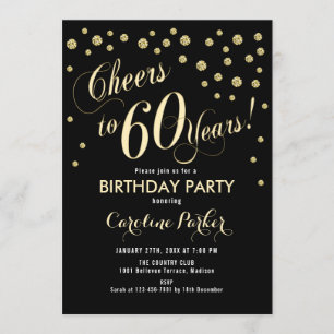 60th Birthday Party Invitation - Gold Black