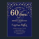 60th Birthday Party Invitation - Gold Navy Blue<br><div class="desc">60th Birthday Party Invitation.
Elegant design with faux glitter gold and navy blue. Cheers to 60 Years! Message me if you need further customization.</div>