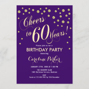 60th Birthday Party Invitation - Gold Purple