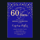 60th Birthday Party Invitation - Gold Royal Blue<br><div class="desc">60th Birthday Party Invitation.
Elegant design with faux glitter gold and royal blue. Cheers to 60 Years! Message me if you need further customization.</div>