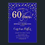 60th Birthday Party Invitation - Gold Royal Blue<br><div class="desc">60th Birthday Party Invitation.
Elegant design with faux glitter gold and royal blue. Cheers to 60 Years! Message me if you need further customization.</div>