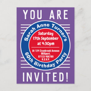 60th Birthday Party Invitation Postcard