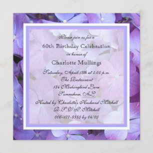 60th Birthday Party Invitation Purple Hydrangeas
