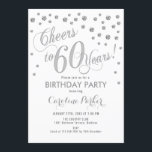 60th Birthday Party Invitation - Silver White<br><div class="desc">60th Birthday Party Invitation
Elegant design with faux glitter silver and white. Cheers to 60 Years!</div>