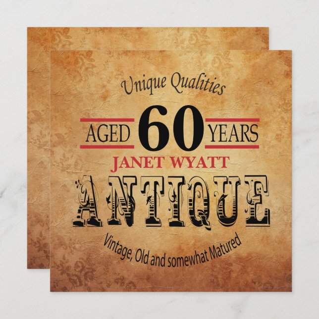 60th Birthday Party Invitation | Vintage - DIY Age (Front/Back)