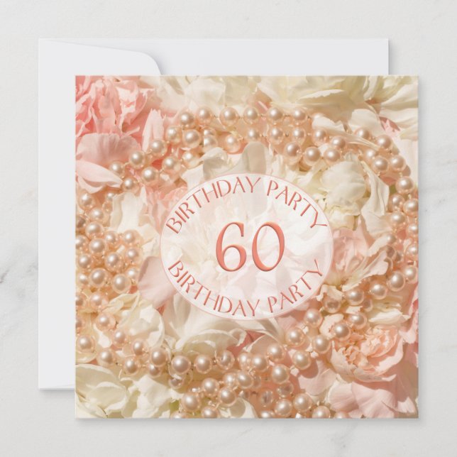 60th Birthday party invitation with pearls (Front)