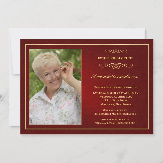 60th Birthday Party Invitations - Add your photo (Front)