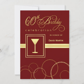 60th Birthday Party Invitations - Burgundy & Gold