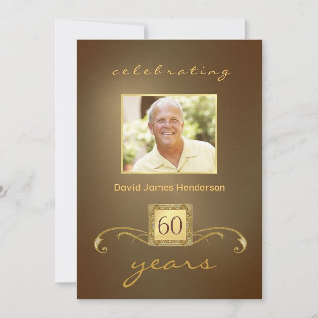 60th Birthday Party Invitations - Gold Monogram (Front)