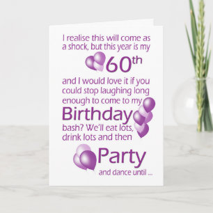 60th Birthday Party Invite, Humorous Wordplay Card
