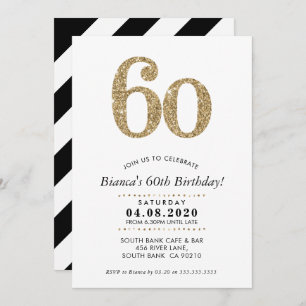 60TH BIRTHDAY PARTY INVITE modern gold glitter