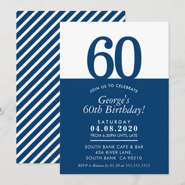 60TH BIRTHDAY PARTY INVITE modern minimal black (Front/Back)