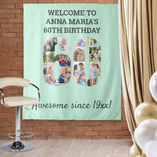 60th Birthday Party Mint Photo Collage Backdrop Tapestry