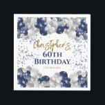 60th Birthday Party Navy Balloons Napkin<br><div class="desc">A gorgeous 60th birthday party or celebration paper napkin. This fabulous navy blue and silver balloons design is the perfect tableware to decorate your table for a 60th celebration or sixtieth party.</div>