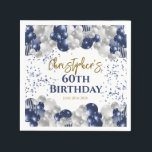 60th Birthday Party Navy Balloons Napkin<br><div class="desc">A gorgeous 60th birthday party or celebration paper napkin. This fabulous navy blue and silver balloons design is the perfect tableware to decorate your table for a 60th celebration or sixtieth party.</div>