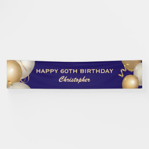 60th Birthday Party Navy Blue and Gold Balloons Banner