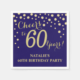 60th Birthday Party Navy Blue and Gold Diamond Napkin