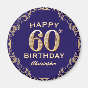 60th Birthday Party Navy Blue and Gold Glitter Magnet