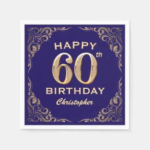 60th Birthday Party Navy Blue and Gold Glitter Napkin
