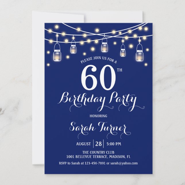 60th Birthday Party - Navy Blue Invitation (Front)