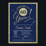 60th Birthday Party - Navy Gold ANY YEAR Invitation<br><div class="desc">60th Birthday Party Invitation in faux glitter gold and navy blue. Cheers to 60 years!
Please message us if you need further customisation.</div>