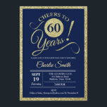 60th Birthday Party - Navy Gold ANY YEAR Invitation<br><div class="desc">60th Birthday Party Invitation in faux glitter gold and navy blue. Cheers to 60 years!
Please message us if you need further customisation.</div>