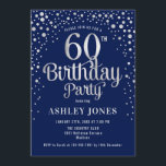 60th Birthday Party - Navy & Silver Invitation<br><div class="desc">60th Birthday Party Invitation.
Elegant design in dark navy blue and faux glitter silver. Features stylish script font and confetti. Message me if you need custom age.</div>