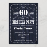 60th Birthday Party - Navy Wood Pattern