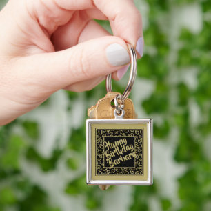 60th Birthday Party Number Pattern Black Gold Key Ring