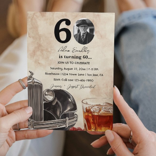 60th Birthday Party | Old Timer Car & Whiskey  Invitation (Creator Uploaded)